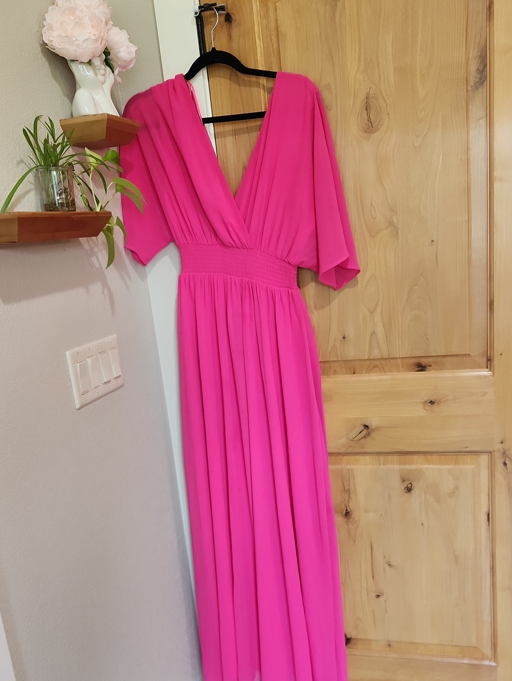 Fuchsia V-Neck Smocked-Waist Maxi Dress - maternity friendly!